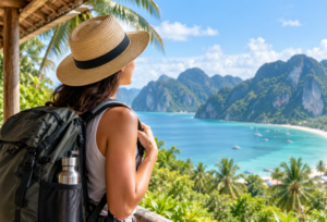 Backpacker’s View of a Turquoise Island Bay